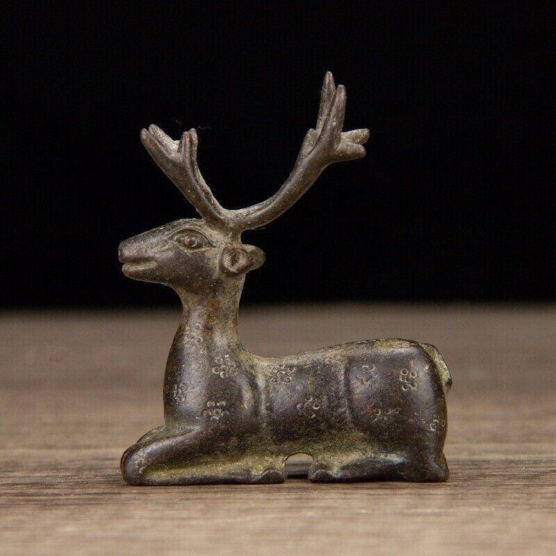 6 Cm Chinese Bronze Deer Statue Old Brass Animal Deer Sculpture