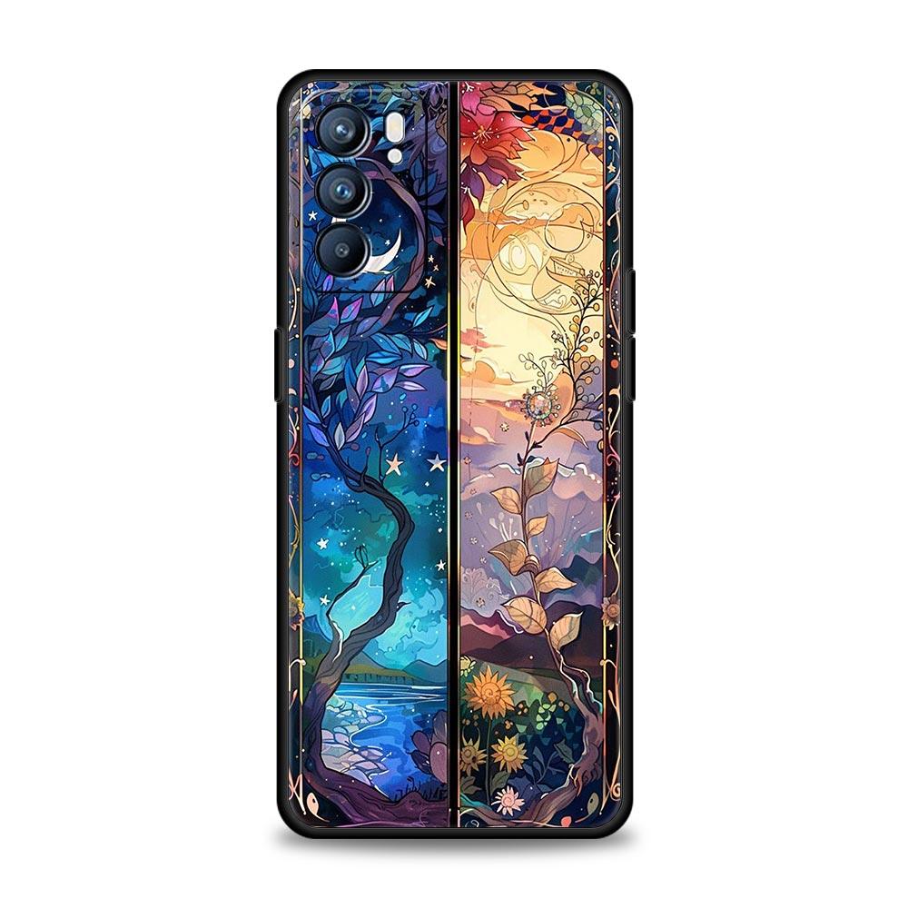 Красивый стеклянный чехол для телефона Солнце Луна для Oppo Reno 13 12 11 10 7 F Find X5 X6 A98 A80 A79 A78 A57 A54 A31 A17 Pro Мягкая ТПУ крышка