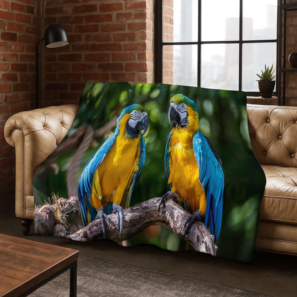 Colorful Tropical Parrot Macaw Natural Birds Art Flannel Blanket,Cozy Soft Throw Blanket for Home Bedroom Bed Sofa Cover Kids