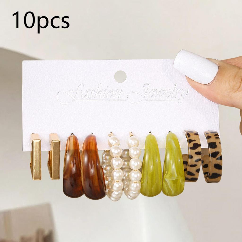 Ретро Летний Многоцветный Набор Серёг-Колец Дизайн в форме Капли Воды и C-образный Женская Мода Серьги с Леопардовым Принтом Повседневная Носка Свидания