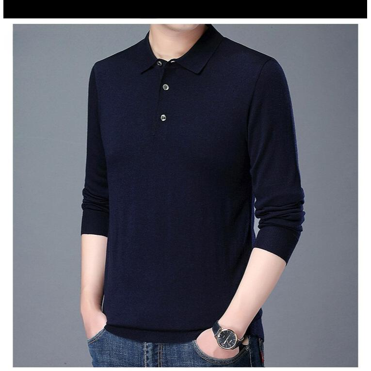 Осенне-зимние трикотажные рубашки Мужская мода Однотонные с лацканами Базовые Мужские топы с длинным рукавом Свитера Мужские