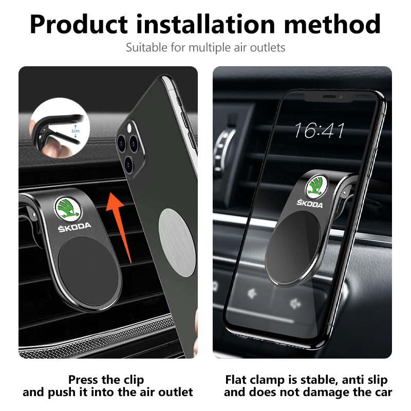 Car Logo 360 Magnetic Phone Holder Air Vent GPS Stand Auto Interior Accessories For Skoda Octavia A5 A7 RS Fabia Superb Rapid ZL8