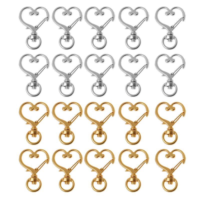 10Pcs Metal Swivel Lobster Clasp Snap Hook Heart Shape Keychain Jewelry Findings