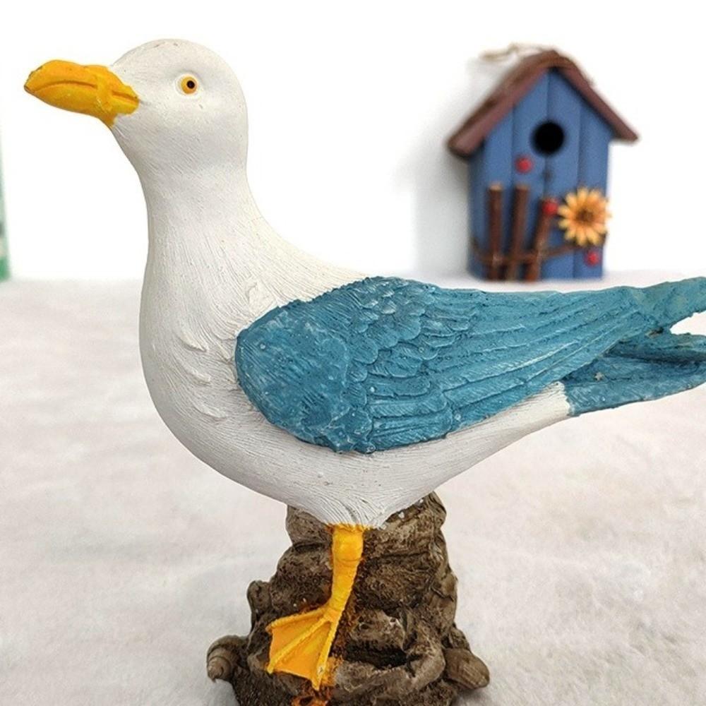 Mediterranean Style Resin Seagull Figurine Waterproof Beach Theme Seabird Ornament Handmade Fade-Resistant Small Seagull Model