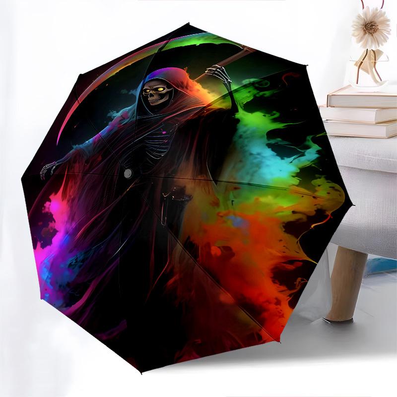 Grim Reaper, Colorful- Automatic Umbrella, Four Seasons Portable Folding Umbrella, Suitable for Men and Women, Travel, Daily Compact Umbrell