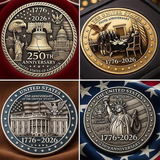 US 250th Anniversary Souvenir Coin Double-Sided Carved United States History Commemorative Badge Round Metal Collection Coin Patriotic Decoration