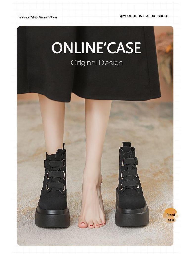 Women's Martin Boots, Super Light Thick-Soled, Plus Velvet, Platform Heightening, Punk Style, Spring/Autumn Models.