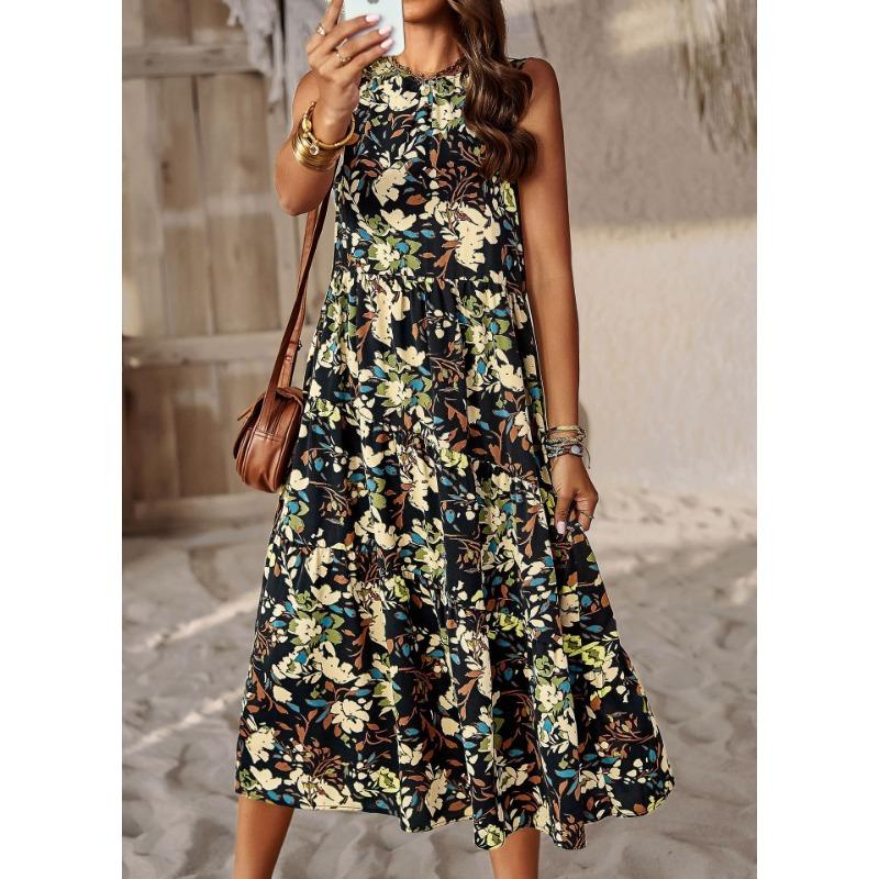 Платье, весна-лето, свободная юбка для отдыха с халтер-воротником для женщин