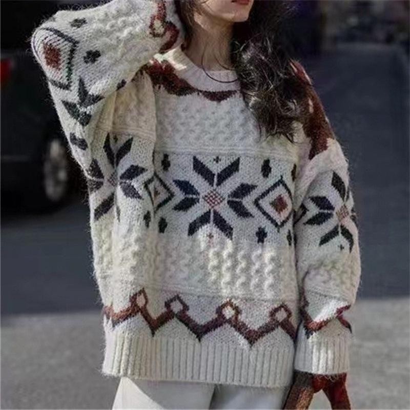 Autumn and Winter Retro Korean Loose Casual Knitted Pullover Sweater Women's Top Jacket