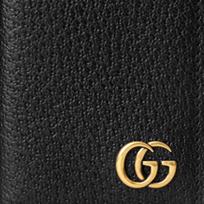 Gucci Marmont потертый золотой логотип складной держатель для карт из коровьей кожи держатель для карт мужской черный