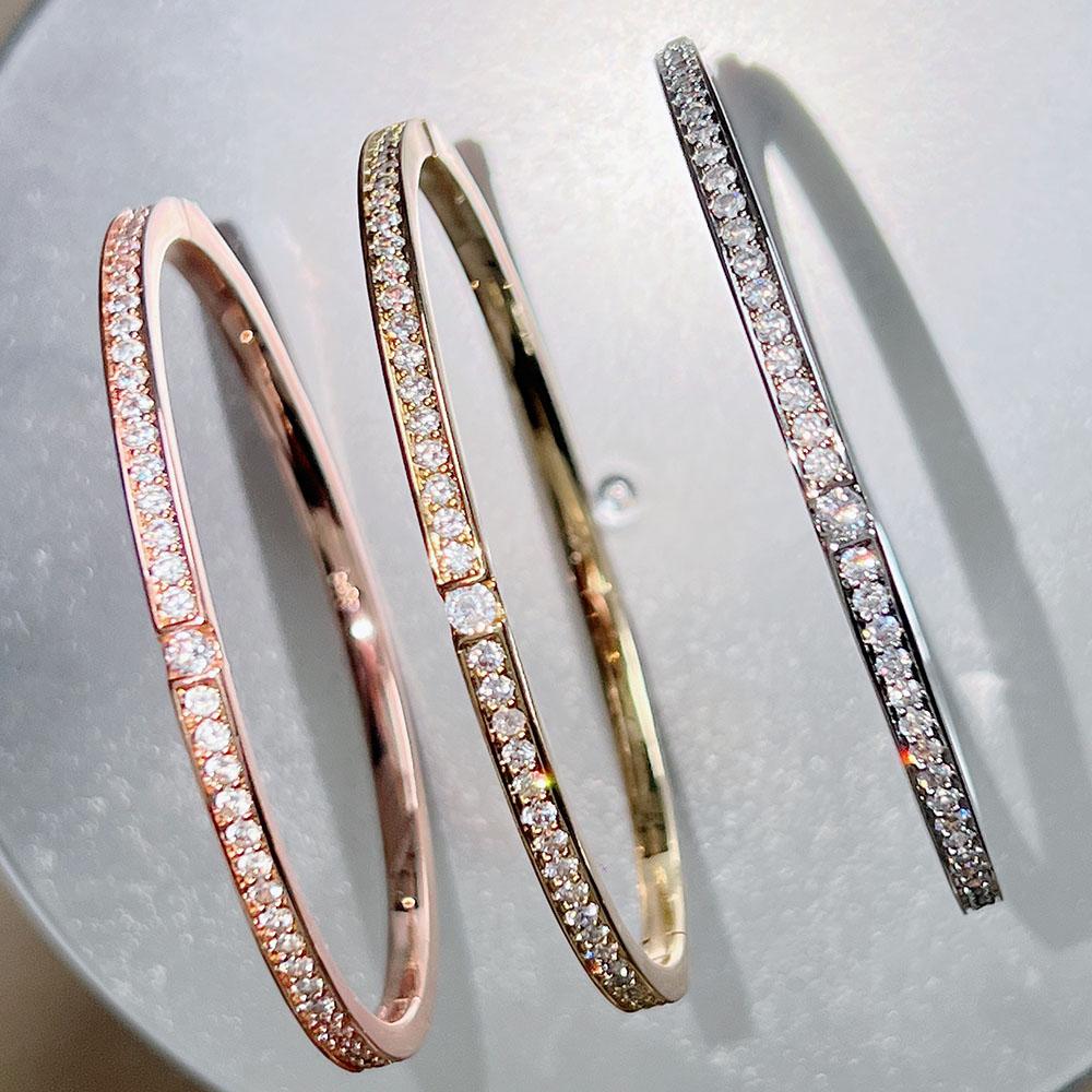 Top Quality Pure 925 Sterling Silver Jewelry for Women Gold Bangle Diamond Bangle Wedding Party Jewelry New Bangle Gift Jewelry