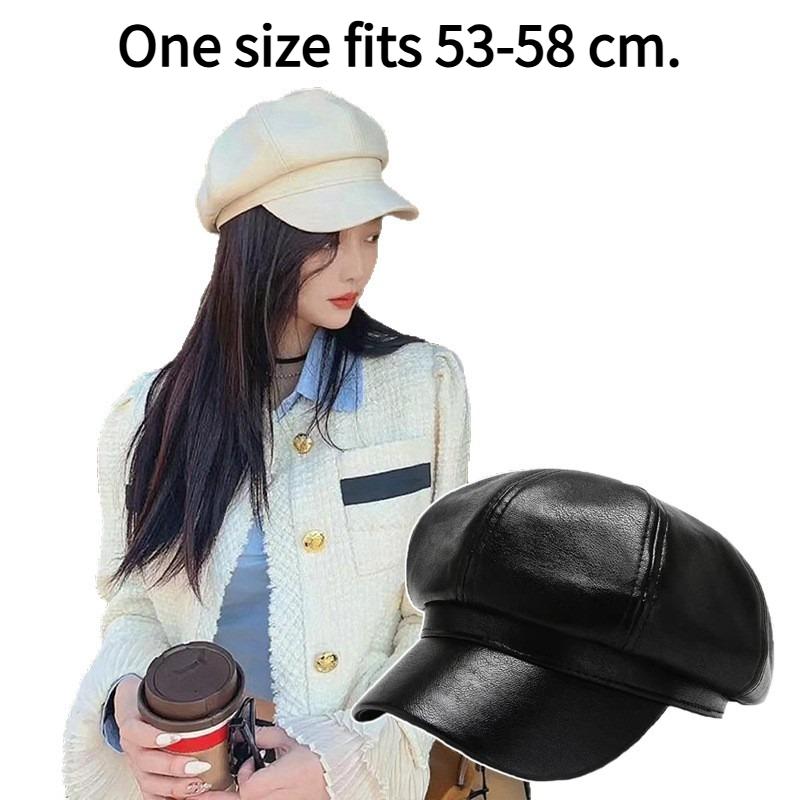 1PC PU leather octagonal hat duck tongue Korean version tide spring retro British style hat women's versatile beret