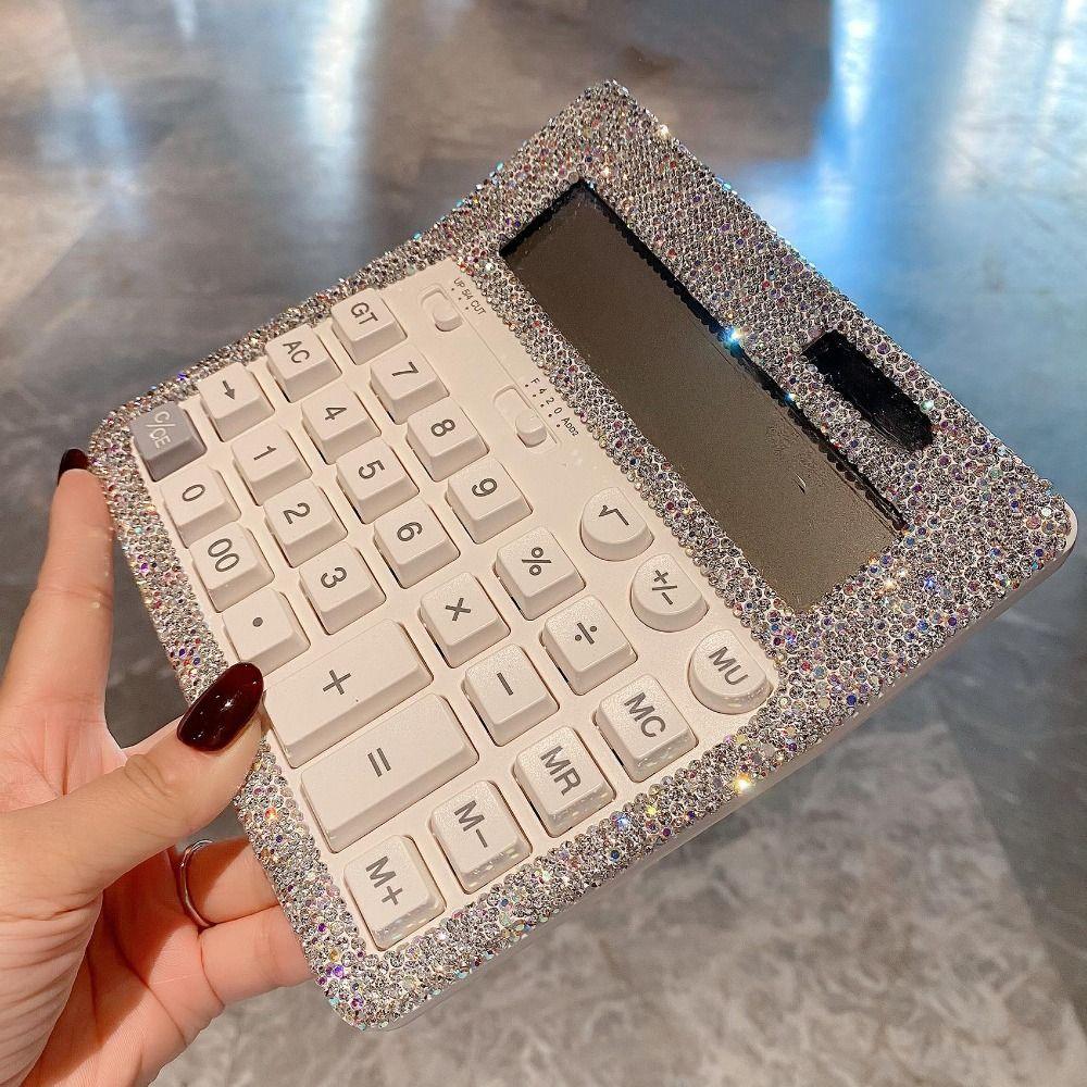 Shiny Rhinestone Calculator Dual Power Multifunctional Solar Desktop Calculator Efficient Calculation Light Luxury