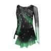 Girls Lyrical Dance Dress Round Neck Asymmetrical Split Shiny Rhinestones Contrast Color Figure Skating Gymnastics Gown
