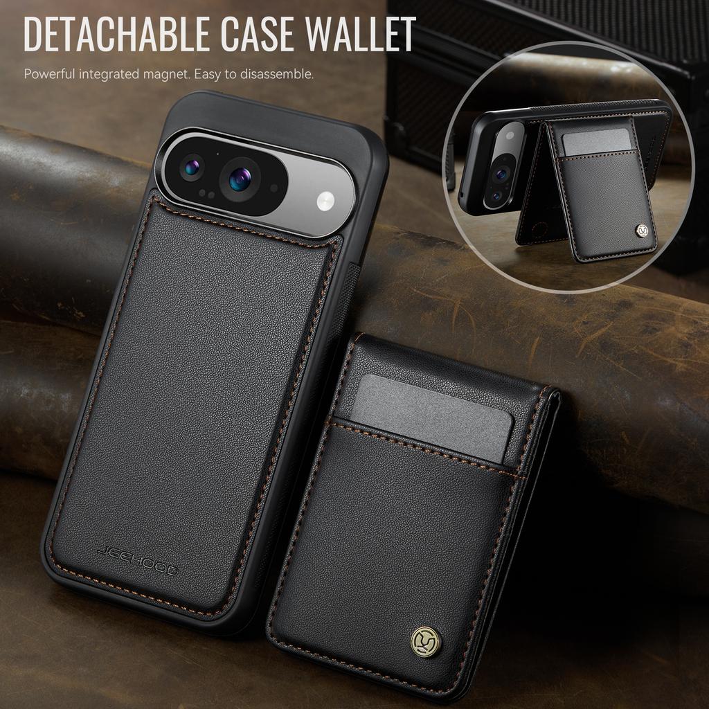 Кожаная задняя крышка для Google Pixel 9 Pro/Google Pixel 9, совместимая с MagSafe, чехол для телефона JEEHOOD J06 с карманом для карт и RFID-блокировкой