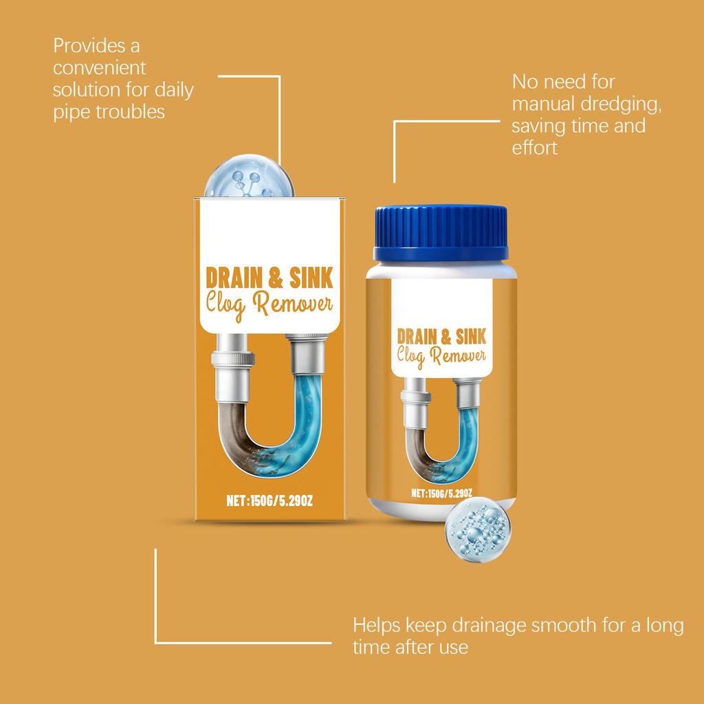 Средство для прочистки труб, Мощная пенящаяся формула для устранения засоров в кухонной раковине, ванной комнате и душевых стоках, Универсальный порошок для очистки труб для быстродействующего результата