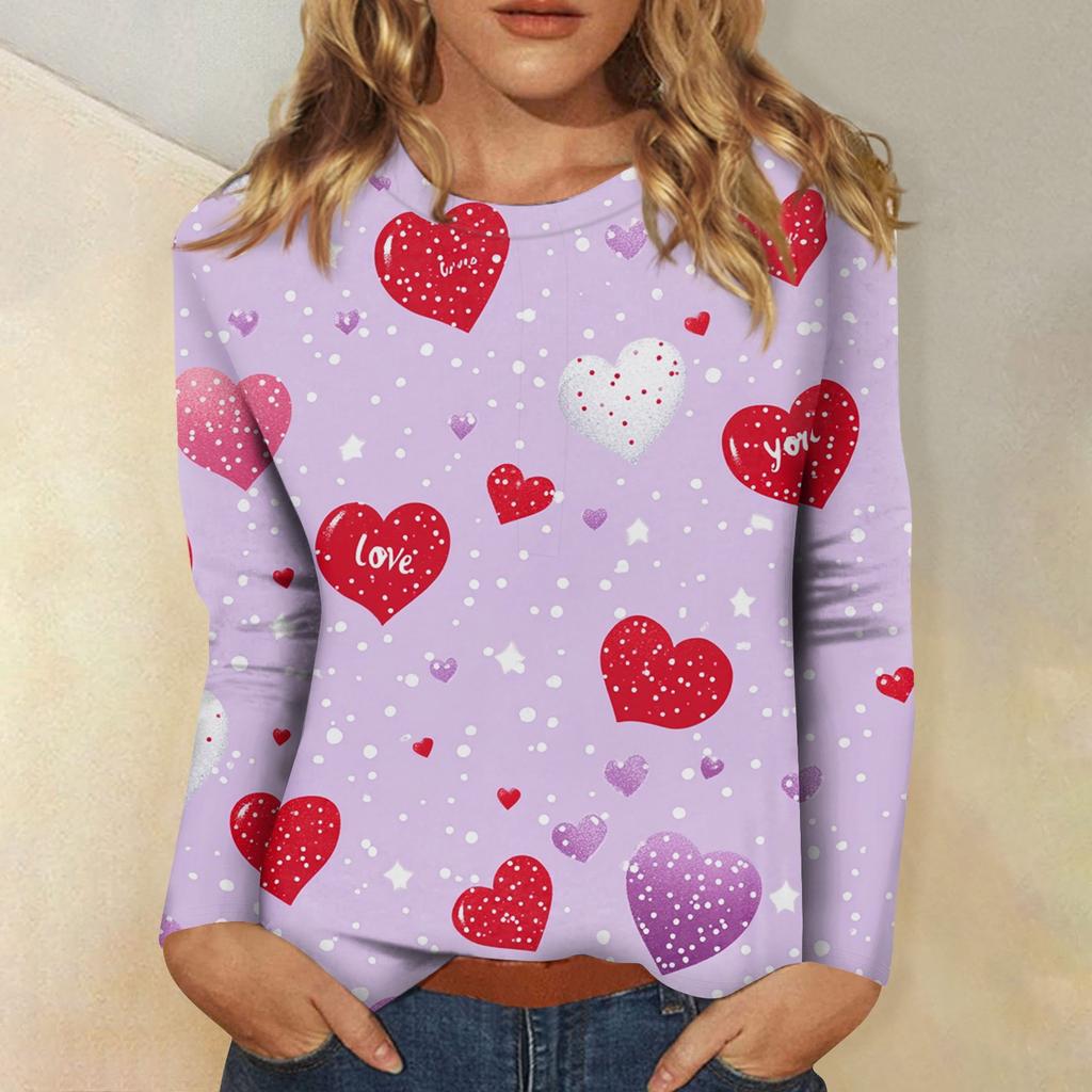 Женская повседневная мода сексуальный удобный День святого Валентина принтованный круглый вырез длинный рукав топ