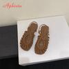Aphixta New Flat With Woman Sandals Weave Narrow Band Outside Hollow Summer Shoes for Women 2025 Trend Shoes Sandalias De Mujer
