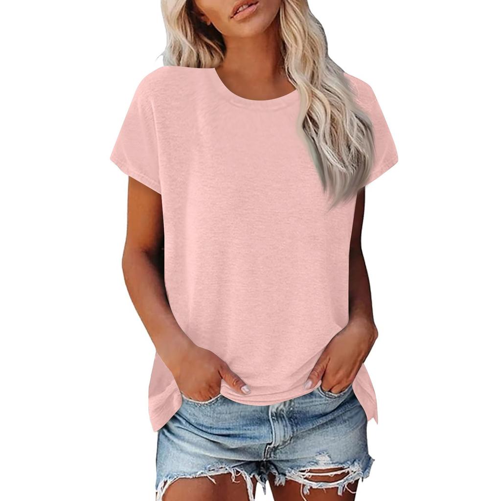 Женская летняя повседневная базовая футболка с круглым вырезом, однотонные топы, хлопковые повседневные женские топы с короткими рукавами, топы, спортивная рубашка