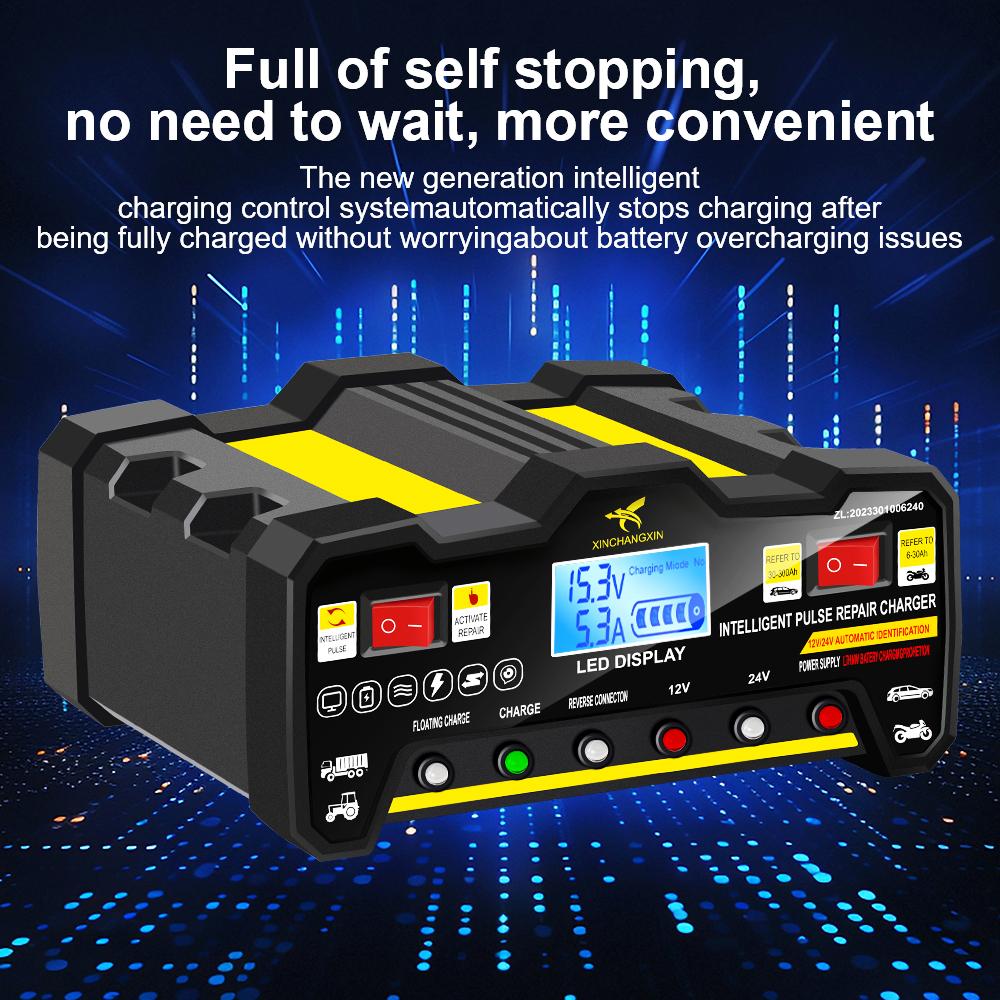 ЖК-дисплей для влажно-сухих свинцово-кислотных аккумуляторов 220 Вт полностью автоматическое зарядное устройство для автомобильных аккумуляторов интеллектуальное импульсное восстановление зарядное устройство для аккумуляторов вилка ЕС 300 Ач