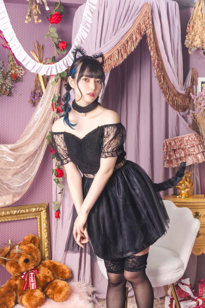 Кокетливый девчачий косплей Хэллоуин черный кружевной кот кошка M черный костюм маскарадный костюм [прозрачный камень] женский