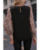 Azura Exchange Black Contrast Leopard Print Lantern Sleeve Blouse