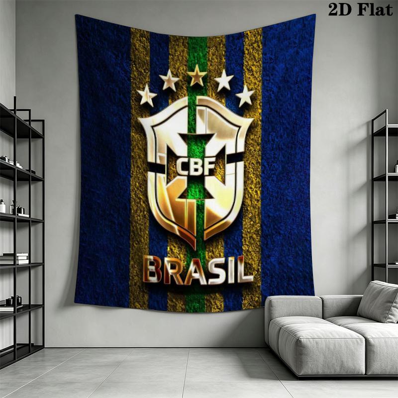 Brazilian Football Wall Tapestry Aesthetic Wall Hanging Printed Fabric Blanket Decorative Tapestries for Bedroom Living Room Home Decor