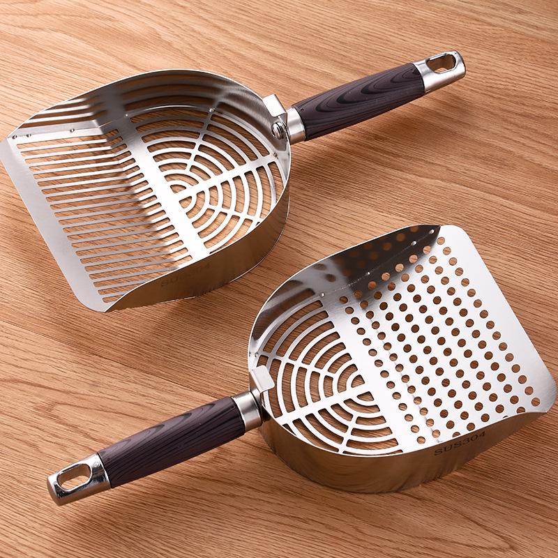 Stainless Steel Cat Litter Scoop with Fine Mesh, Large Portable Poop Scooper, Non-Slip Handle