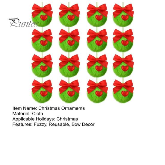 12/16 шт. Рождественские подвесные украшения 6 см зеленые пушистые шарики бант декор легкий многоразовый елочный кулон праздничный декор подарки