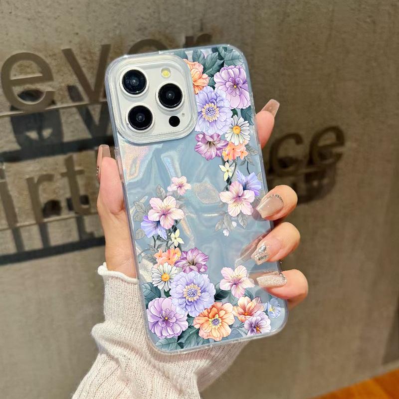 Для iPhone 16 Plus 15 Pro Max 14 Pro 13 12 11 чехол роскошный блестящий цветочный принт глянцевый ударопрочный TPU PC тонкий прозрачный чехол для телефона
