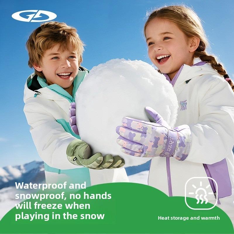 Детские водонепроницаемые зимние теплые перчатки-варежки для сноуборда для мальчиков и девочек, нескользящие термоперчатки для игр в снегу и катания на коньках