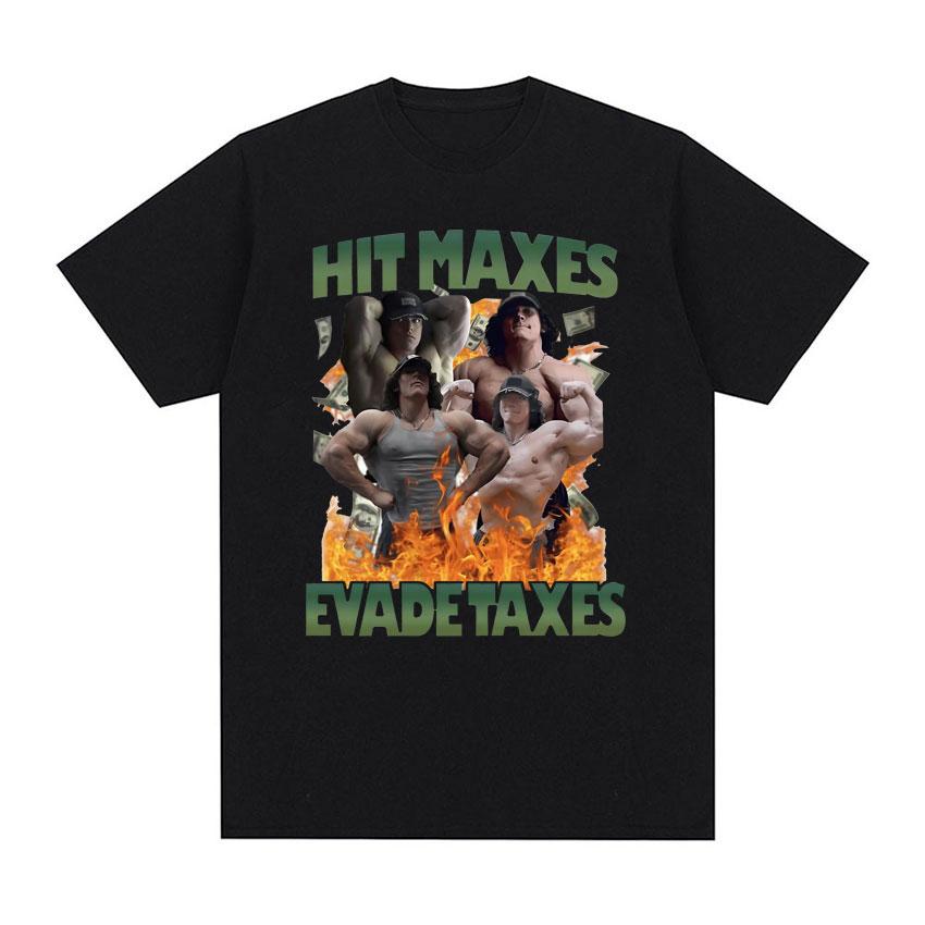 Hit Maxes Evade Taxes Meme T Shirt for Men Women Funny Raccoon Graphic T-shirts Men's Fashion Retro Oversized T-shirt Streetwear
