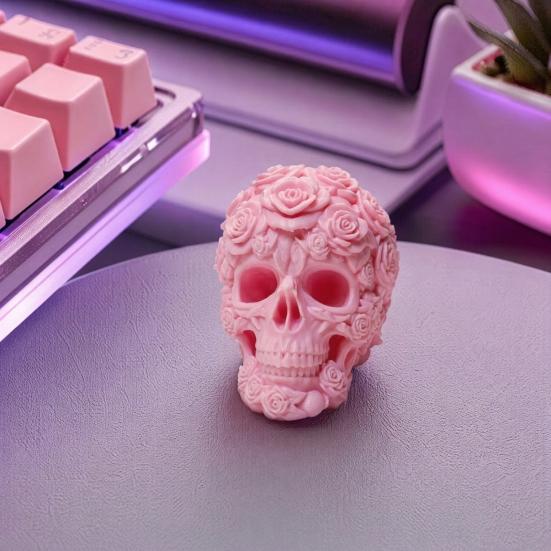 3D Printed Rose Skull Figurine, Durable Plastic Gothic Skull Flowers Sculpture with Detailed Petal And Bone Texture, Matte Finish Halloween Decor Gift