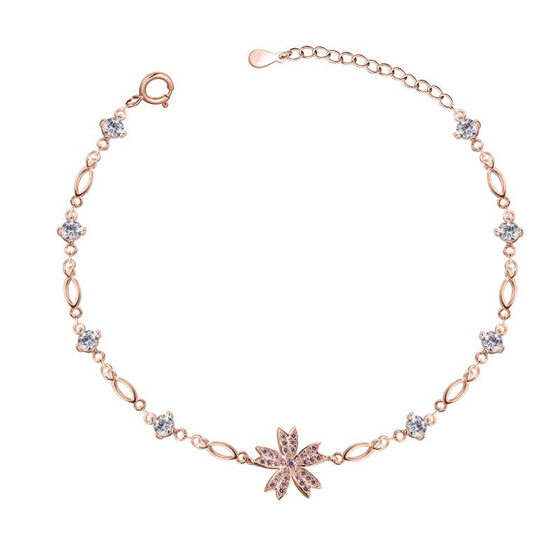 Korean Designer's Niche High-end Accessory, A Cherry Blossom S925 Sterling Silver Bracelet