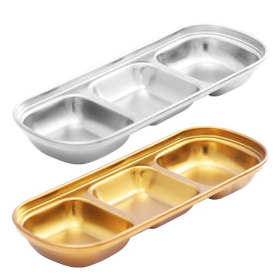 Поднос из нержавеющей стали с 3 отделениями, легко моется, штабелируется, соусница, органайзер, подставка для посуды