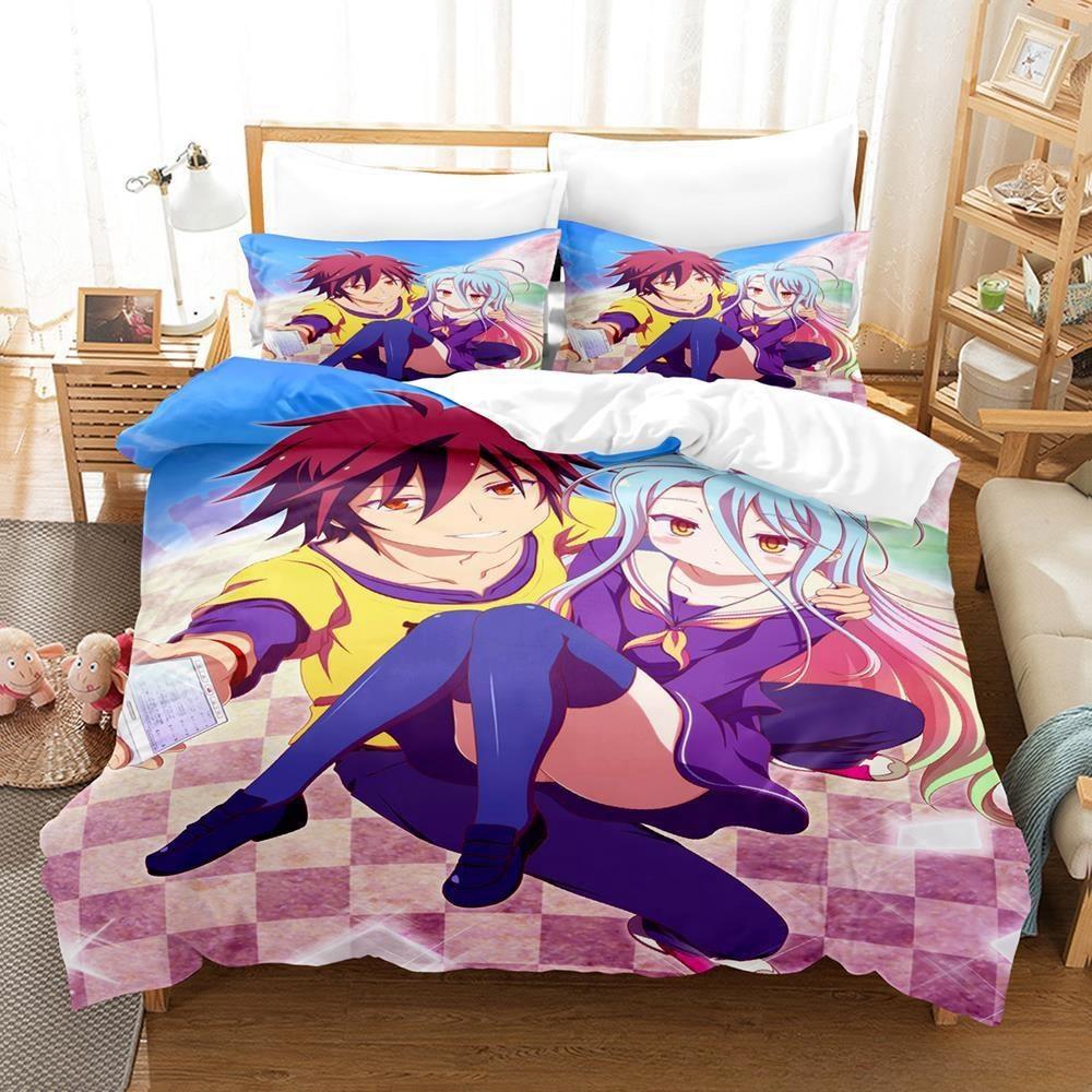 New 3D Printing Kawaii Girls Bedding No Game No Life Bedding Set Cartoon Anime Three-piece Set Adult Kid Bedroom Duvetcover Sets