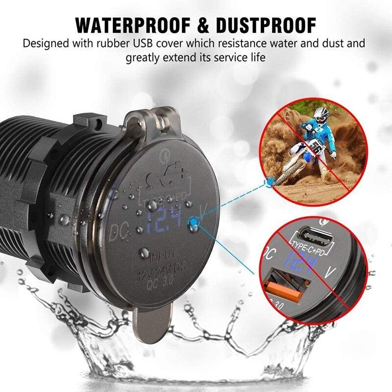 Тип C PD QC 3,0 Автомобильная USB-розетка Панель 12 В/24 В Автомобильное зарядное устройство Встроенная розетка для мотоцикла Лодка Грузовик