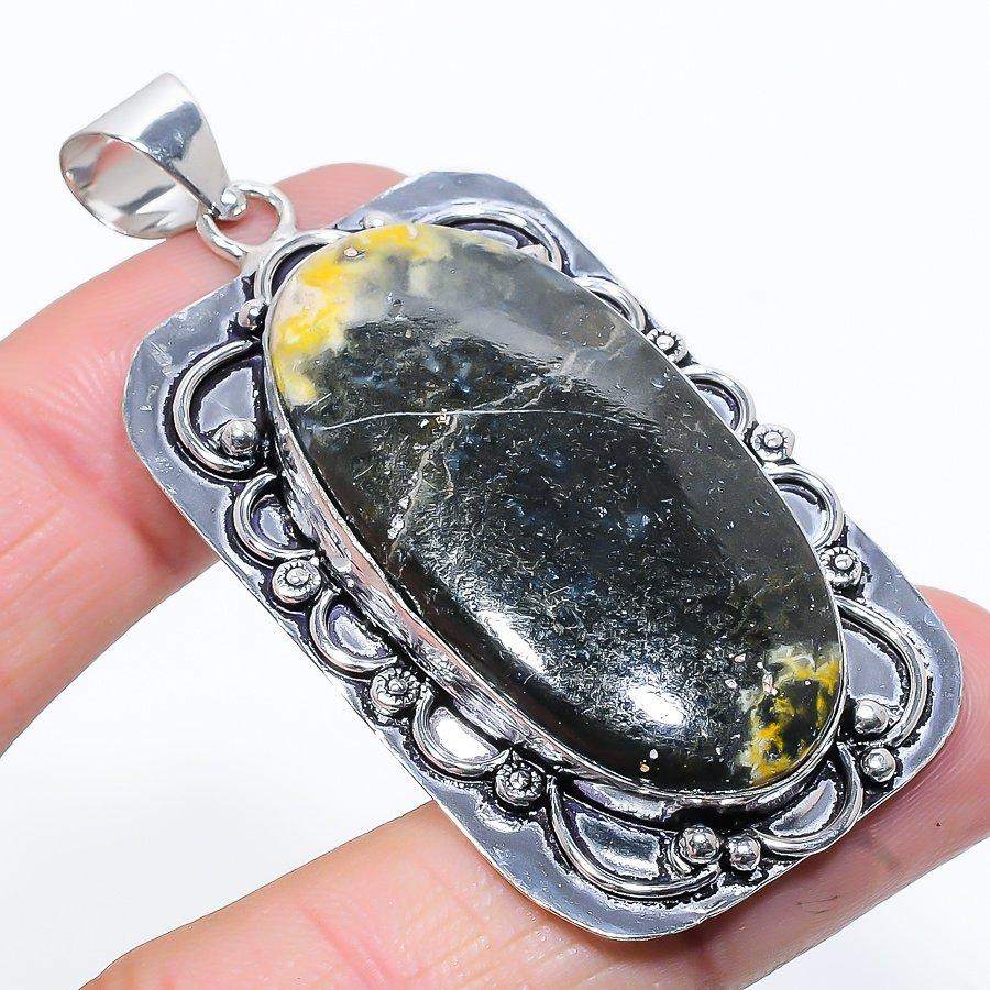 Natural Bumblebee Jasper Gemstone 925 Sterling Silver Gift Pendant 2.48" O6k19