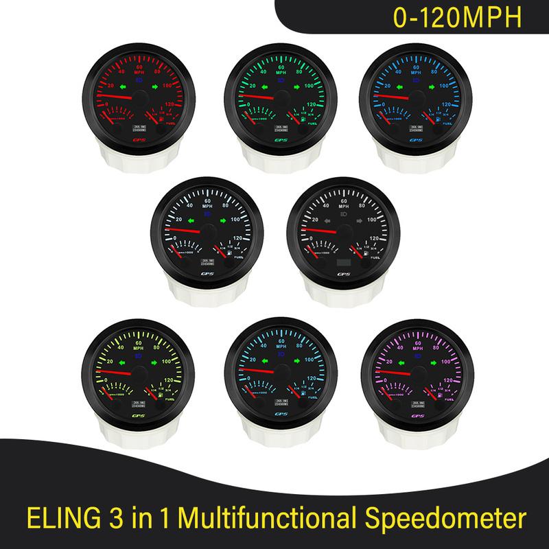 Universal 85mm 3 in 1 Multifunctional 0-120 0-200 KM MPH GPS Speedometer with 8000RPM Tachometer Fuel Level 7 Colors Backlight
