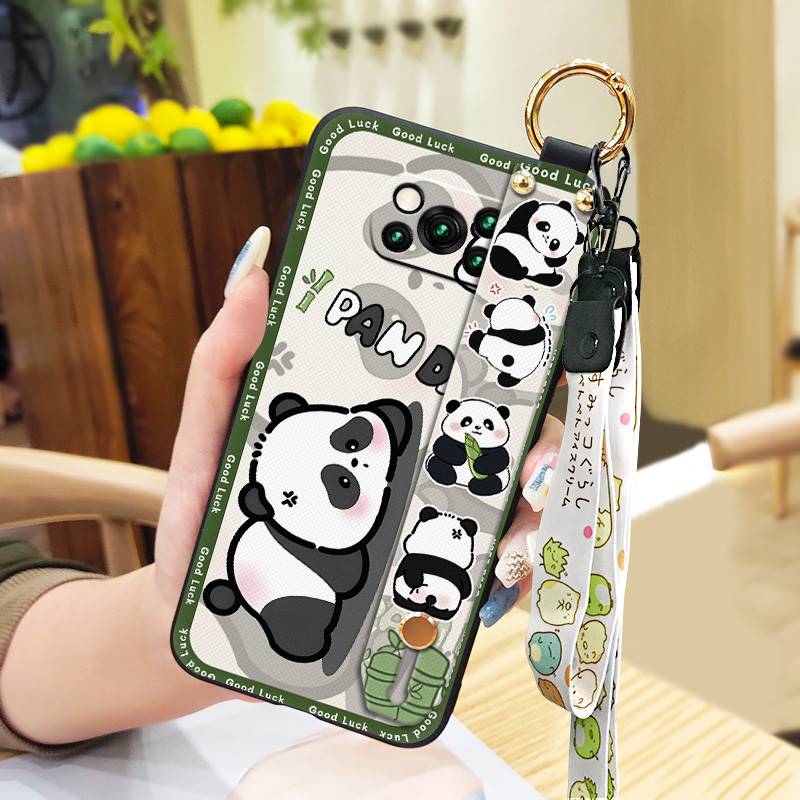 Soft Case Wristband Phone Case For Xiaomi Poco X3 NFC/X3 Pro Durable Kickstand Phone Holder Ring Wrist Strap Cute Panda