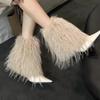 Fur Ankle Boots for Women Pointed Toe Designer Shoes High Heels Winter Boots 2025 Luxury Pumps Dress Sexy Botas Mujer