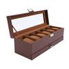 Коробка для часов для мужчин Кожа 6 ячеек 2 слоя Витрина для часов для хранения коллекции часов и ювелирных изделий Коричневый
