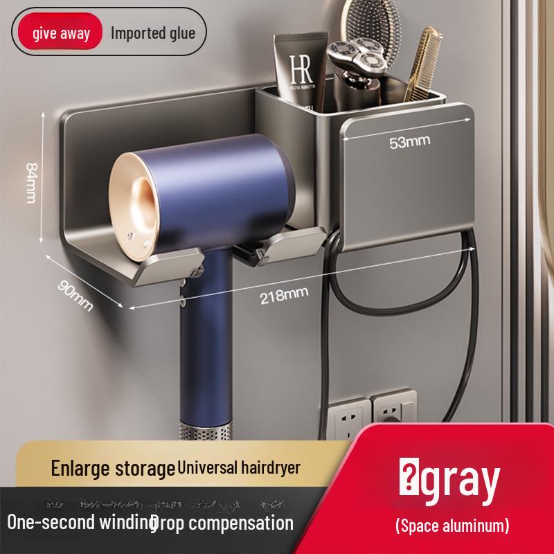 Настенный держатель для фена без отверстий для хранения в ванной комнате
