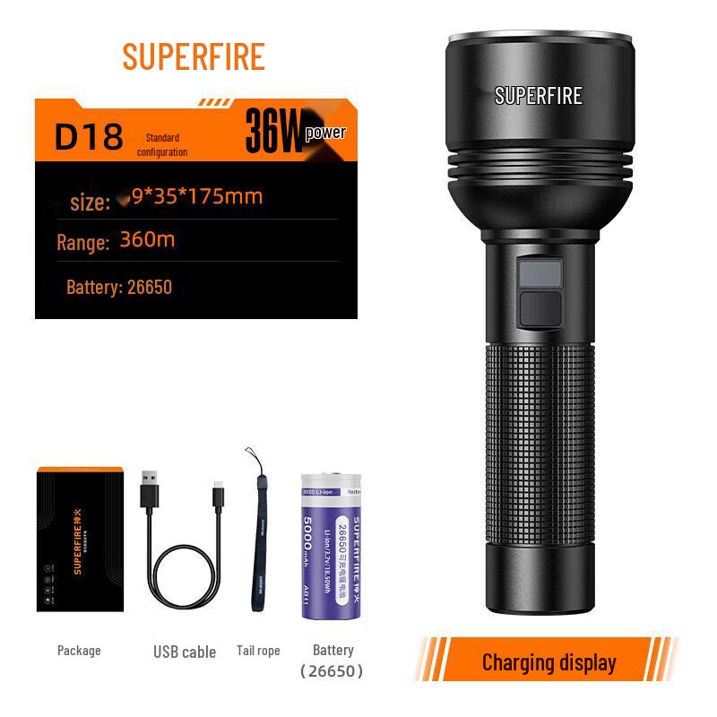 SupFire D18 High-Power Rechargeable Flashlight