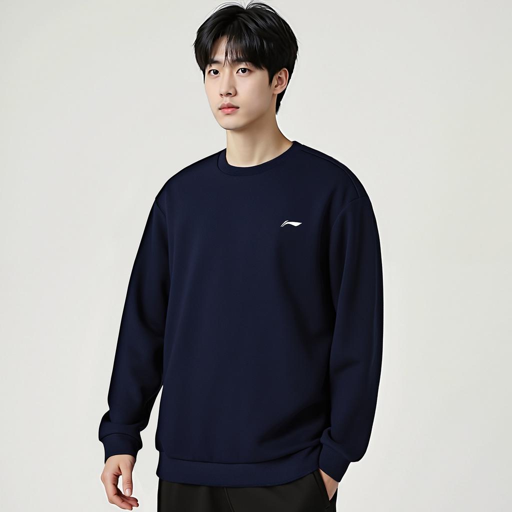Li Ning Sweatshirts Unisex Ink Blue Crew Neck Moderate Cardigan AWDVG81-4