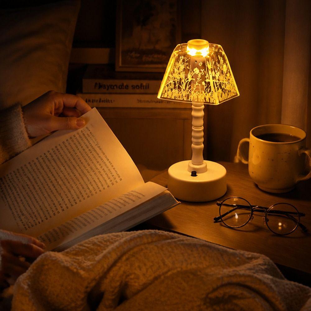Clear Engraved Shade LED Desk Lamp Warm Yellow Light Atmosphere Lamp Decorative Lighting