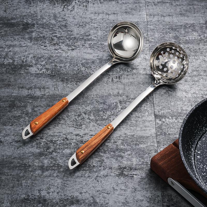 HANYANG деревянная ручка, половник для горячего супа, утолщенная воронка для супа из нержавеющей стали, кухонные принадлежности, бытовой половник с длинной ручкой, горячий горшок