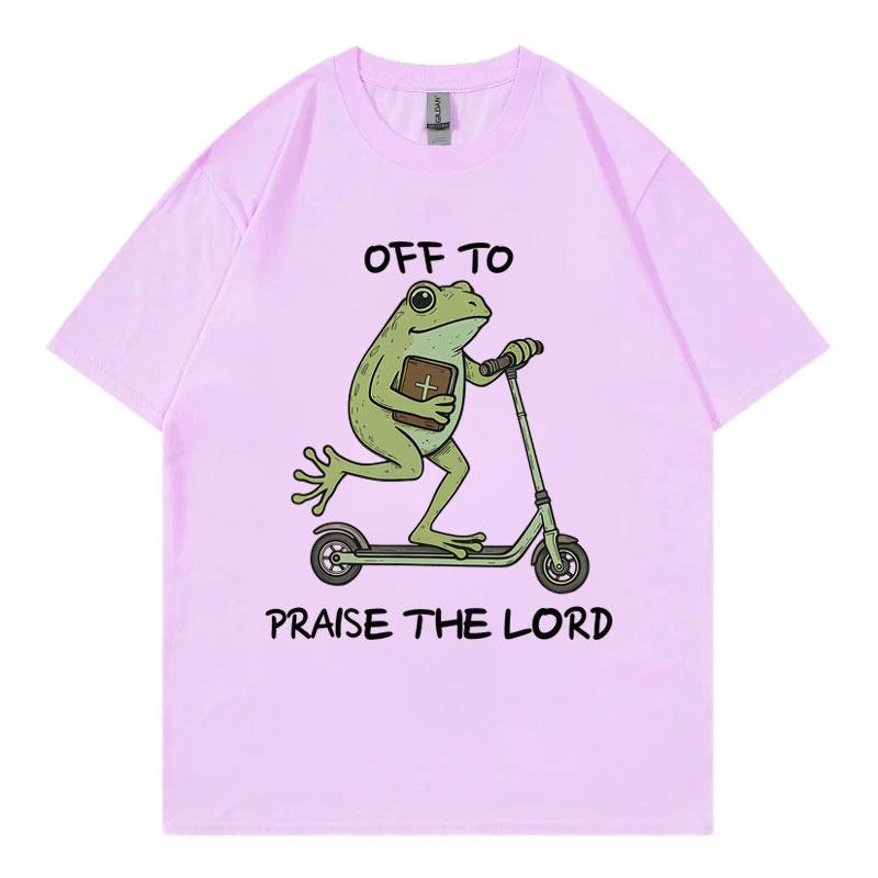 Off To Praise The Lord Funny Frog Graphic T Shirts Unisex Unisex Casual Fashion Tshirt Summer Loose Cotton Short Sleeve Tshirts