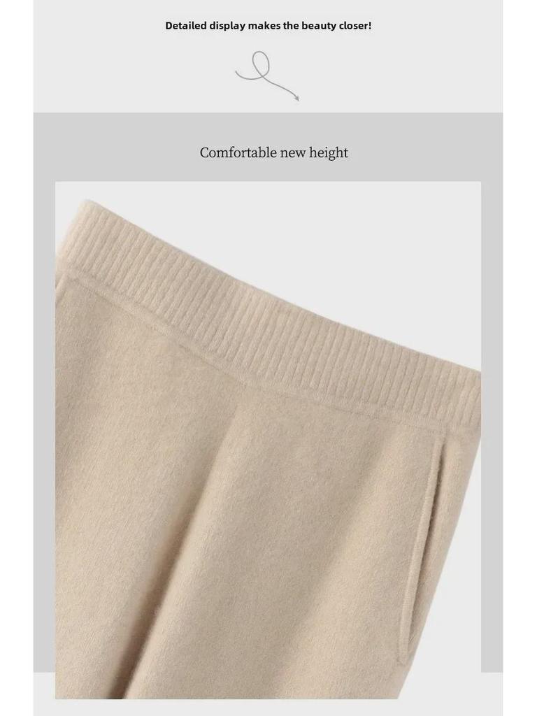 Осенне-зимние женские трикотажные брюки из искусственной шерсти с широкими штанинами и карманами - Маленький размер