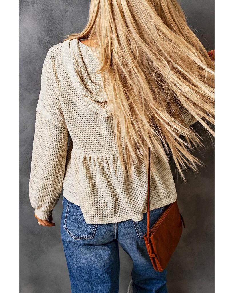 Azura Exchange Вафельный трикотажный топ с капюшоном и оборками на пуговицах